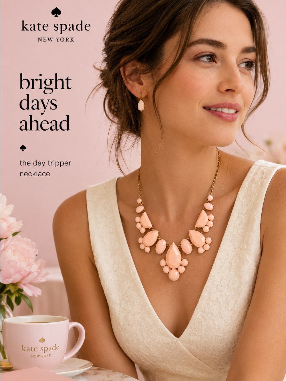 Kate Spade Day Tripper Peach Gold Tone Necklace